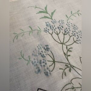 Embroidered Floral Table Runner Linen in Light Blue and Green